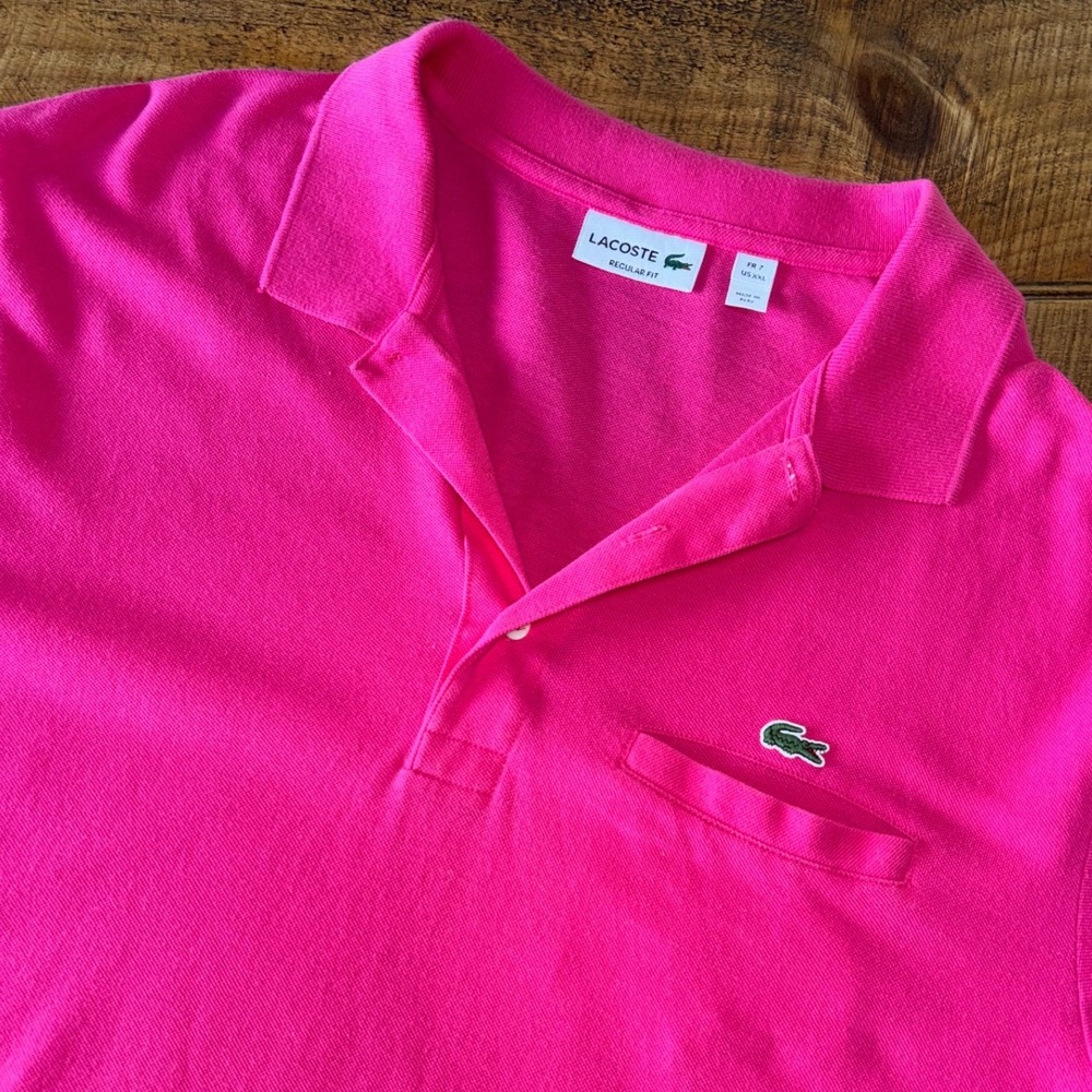 Lacoste Mens Regular Fit Bright‎ Pink Short Sleeve Polo Pocket Logo Size XXL (7)
